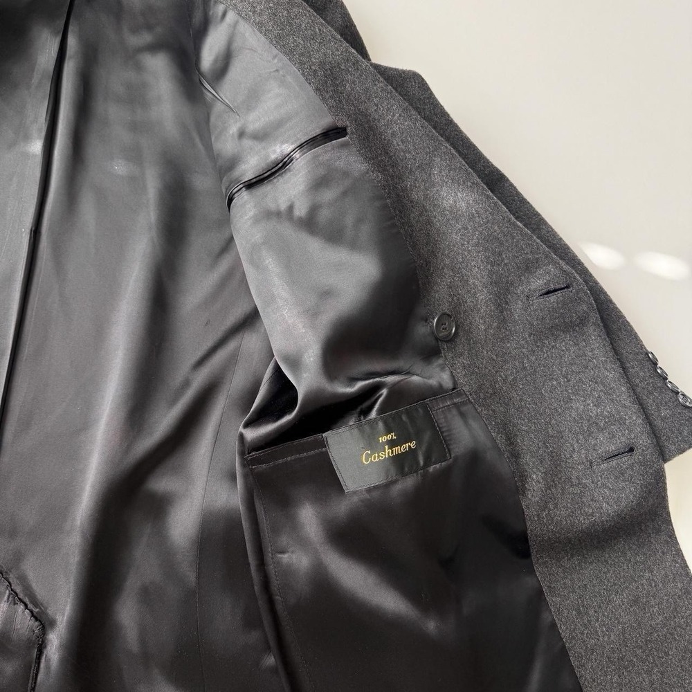 Vintage Cashmere Overcoat Large Blazer Trench Grey Tailored Preppy Minimalist - Picture 7 of 7